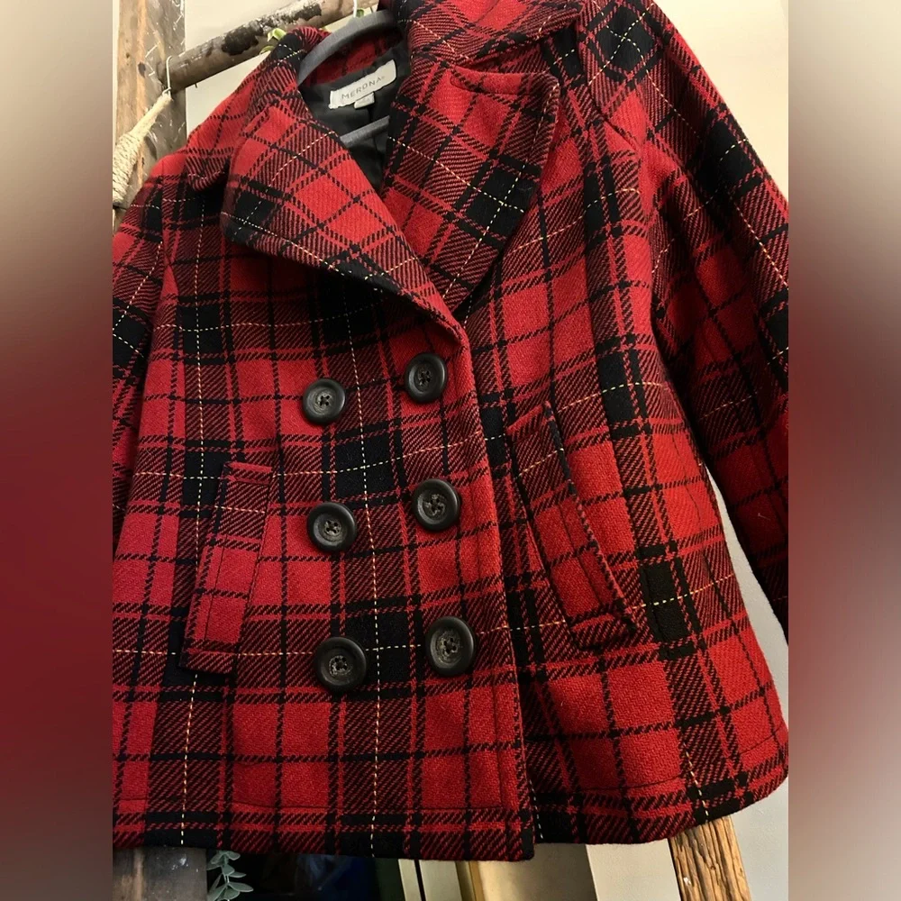 Merona Double-Breasted Red Pea Coat EUC - Picture 6 of 6